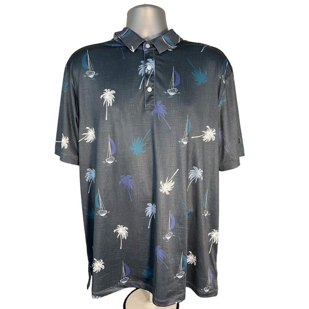Yatta Golf Palm Tree Print Short Sleeve Performance Polo, Size XL
